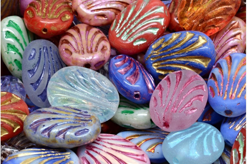 Oval With Lines, 1 Mixed Colors (00001-mix), Glass, Czech Republic