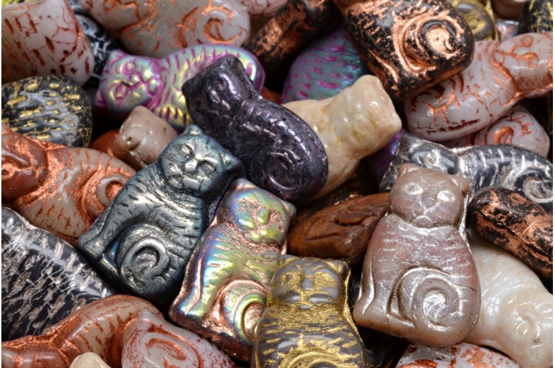 OUTLET 10 grams Cat Beads, 17 x 11 mm, 1 Mixed Colors (00001-mix), Glass, Czech Republic