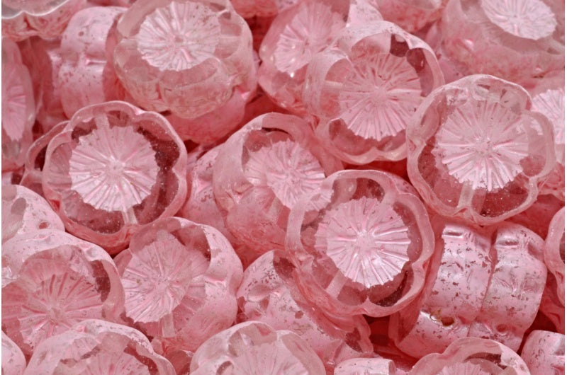 アウトレット 10グラム テーブルカットハワイフラワービーズ、14 x 14 mm、クリスタルウォームパープルスポット(00030-33304)、ガラス、チェコ共和国