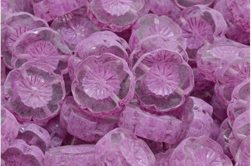 Table Cut Hawaii Flower Beads, Crystal Pink Spotted (00030-33306), Glass, Czech Republic