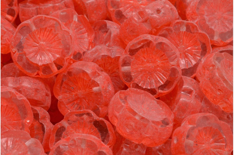 Table Cut Hawaii Flower Beads, Crystal Beige Orange Spotted (00030-33307), Glass, Czech Republic