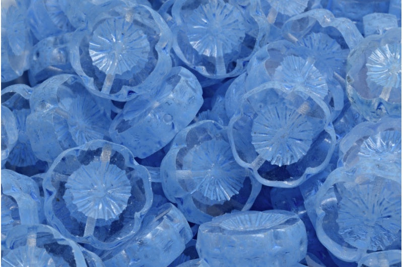 Table Cut Hawaii Flower Beads, Crystal Blue Spotted (00030-33308), Glass, Czech Republic