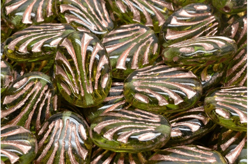 Oval With Lines, Transparent Green Copper Lined (50230-54318), Glass, Czech Republic