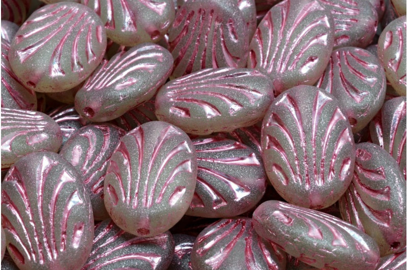 オーバル型、透明グリーンマットピンクライン入り(50500-84100-54321)、ガラス、チェコ共和国