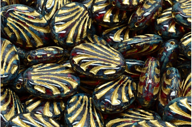 オーバル型、ルビーレッドトラバーチン、金箔入り(90080-86800-54302)、ガラス、チェコ共和国