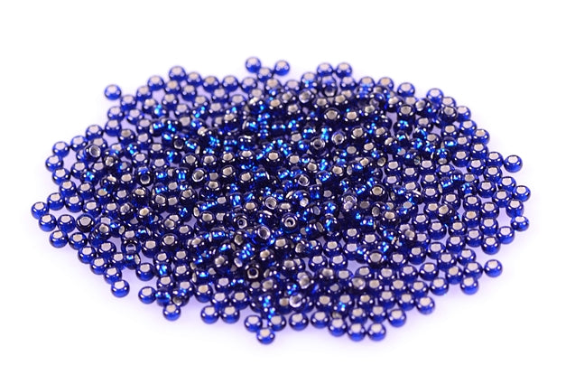 プレシオサ・オルネラ・ロカイユ・シードビーズ(ラウンド)、ダークアクアマリン、シルバーライン(67100)、ガラス、チェコ共和国