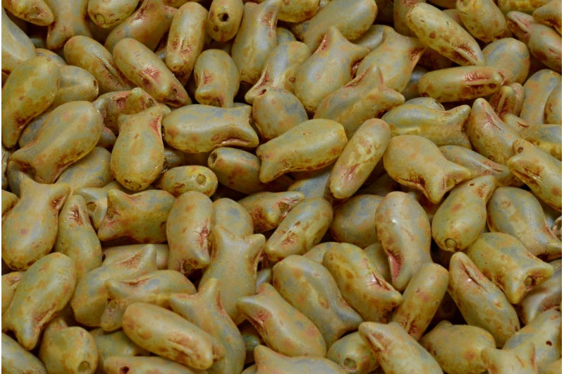 Simple Fish Beads, Transparent Aqua Matte Travertin (60020-84100-86800), Glass, Czech Republic
