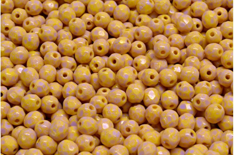 Faceted Round Fire Polished Beads, Yellow Cold Purple Spotted (83120-33305), Glass, Czech Republic