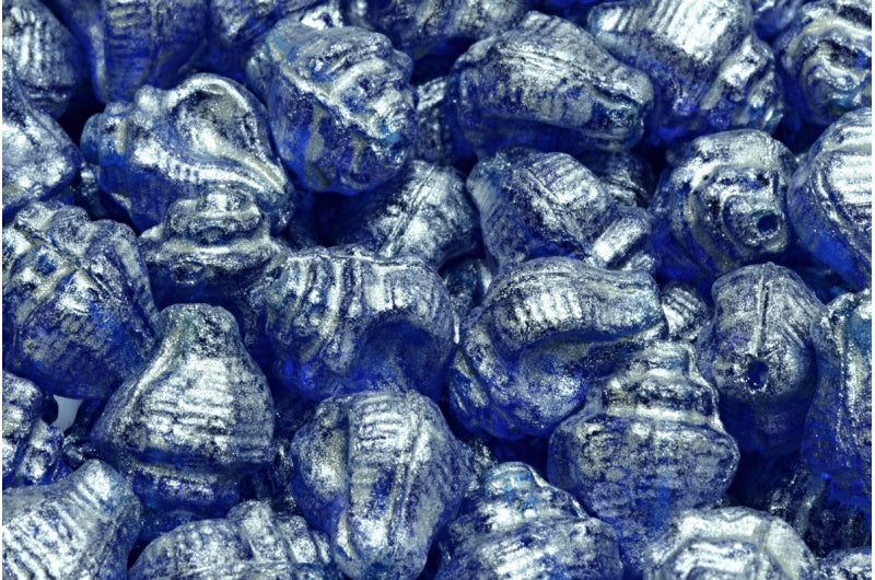 Murex Shell Beads, Transparent Aqua Silver Gray (60310-34301), Glass, Czech Republic