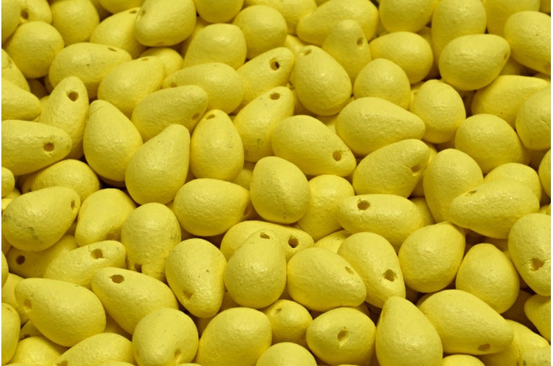 ドロップビーズ、ホワイトブライトイエローマット(02010-22M01)、ガラス、チェコ共和国