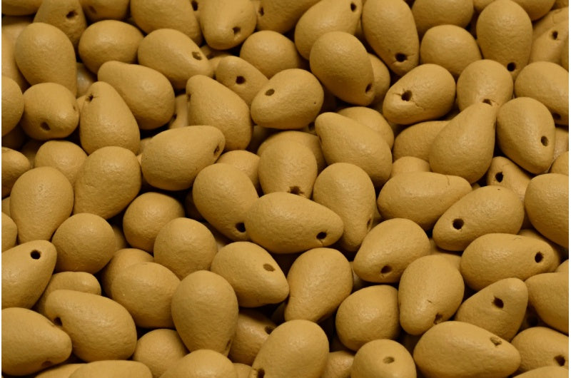 ドロップビーズ、ホワイトブライトダークイエローマット(02010-22M03)、ガラス、チェコ共和国