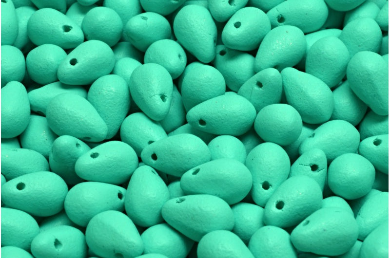 Teardrop Beads, White Bright Turquoise Matte (02010-22M16), Glass, Czech Republic
