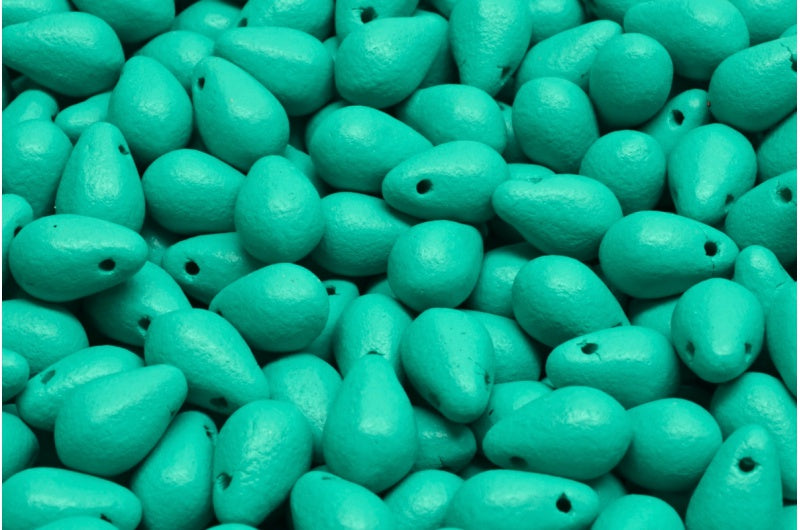 Teardrop Beads, White Bright Green Matte (02010-22M17), Glass, Czech Republic