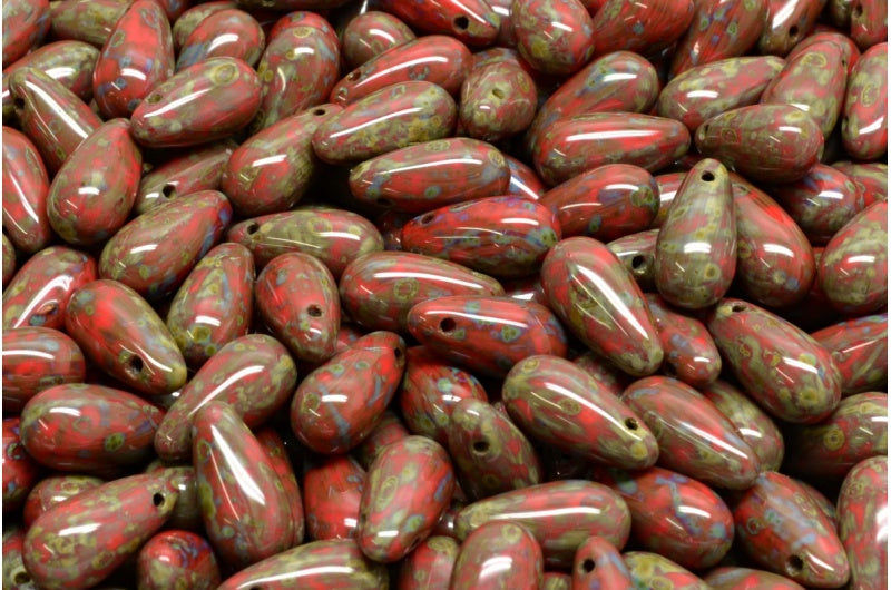 Teardrop Beads, Red Travertin (93400-86800), Glass, Czech Republic