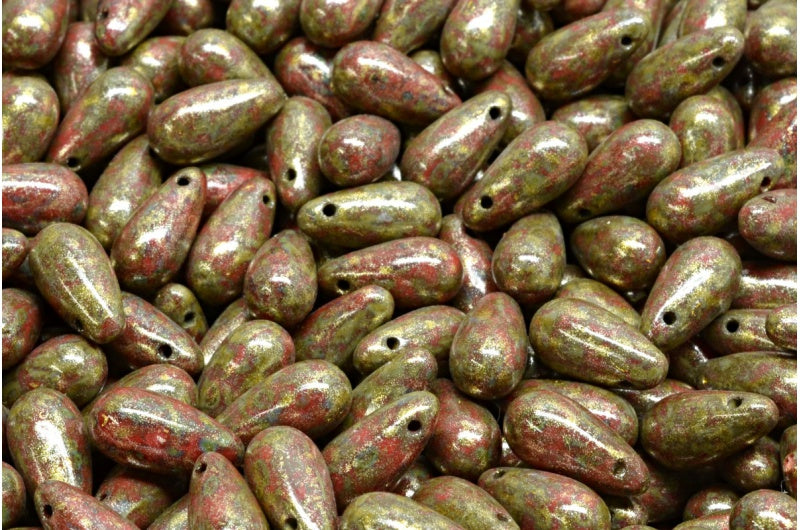 泪珠珠,红色石灰华浅黄色(93400-86800-34302),玻璃,捷克共和国