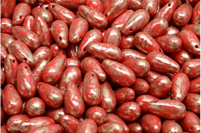 ティアドロップビーズ、レッドゴールドスプラッシュ(93400-86710)、ガラス、チェコ共和国