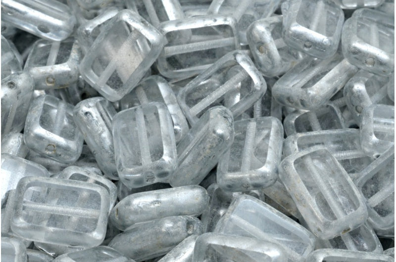 台面切割矩形珠子,水晶银溅 (00030-86700),玻璃,捷克共和国