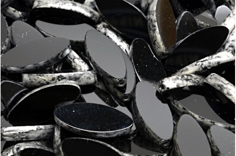 テーブルカット シップフラットビーズ、ブラックシルバースプラッシュ (23980-86700)、ガラス、チェコ共和国