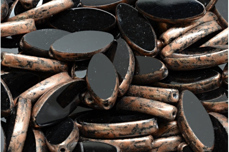 Table Cut Ship Flat Beads, Black Copper Splash (23980-86750), Glass, Czech Republic