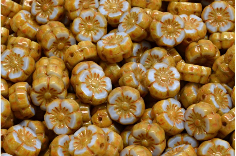 夏威夷花形桌切珠,34000 石灰华橙色斑点 (34000-86800-33302),玻璃,捷克共和国