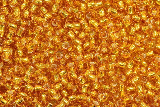 プレシオサ・オルネラ・ロカイユ ラウンドシードビーズ、トパーズ、シルバーライン(17050)、ガラス、チェコ共和国