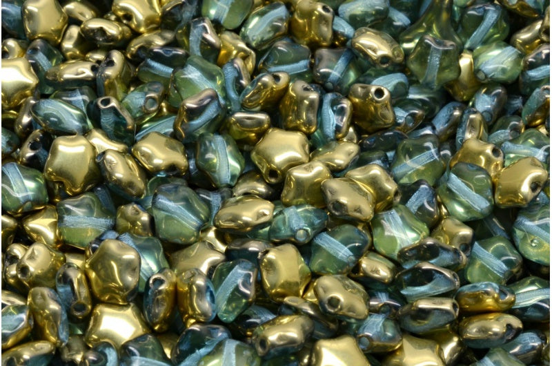 フラットスタービーズ、透明アクアゴールド(60000-26441)、ガラス、チェコ共和国