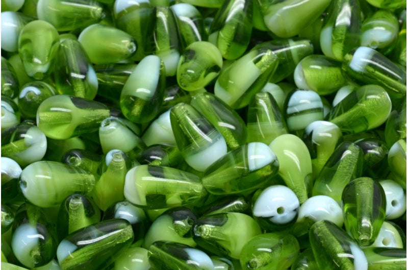 Teardrop Beads, Olive Green (06508), Glass, Czech Republic