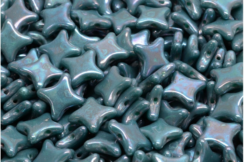 2穴フラットスタービーズ、ターコイズネビュラ(63130-15001)、ガラス、チェコ共和国