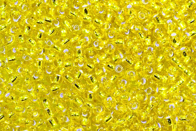 Round Preciosa Ornela Rocailles Seed Beads, Transp. Yellow Amber, Silver Lined (87010), Glass, Czech Republic