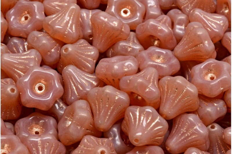 フラワーベルビーズ、オパールピンク銅線入り(71010-54307)、ガラス、チェコ共和国