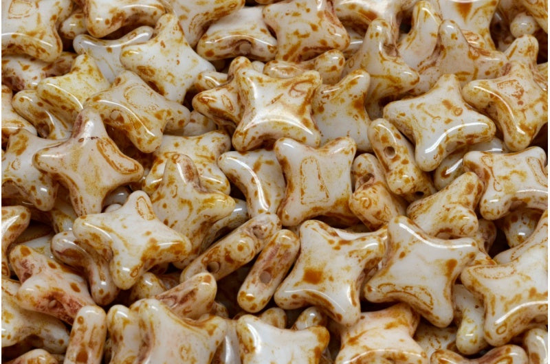 2穴フラットスタービーズ、ホワイトトラバーチン(02010-86800)、ガラス、チェコ共和国