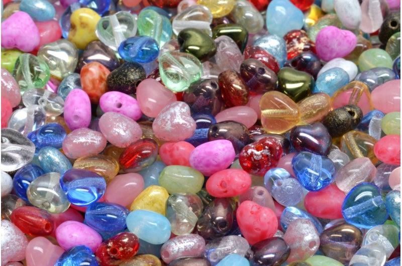 OUTLET 10 grams Heart Beads, 6 x 6 mm, 1 Mixed Colors (00001-mix), Glass, Czech Republic