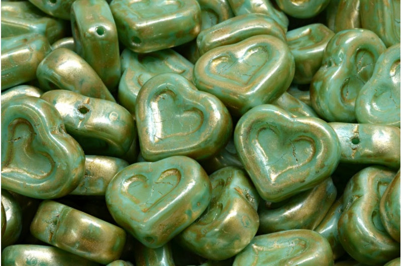 Heart With Heart Beads, 54210 Gold Splash (54210-86710), Glass, Czech Republic