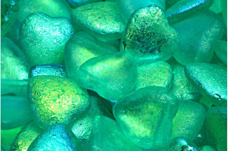 Heart Bead With Side Hole, Crystal Etched Ab Light Turquoise (00030-etch-28701-34309), Glass, Czech Republic