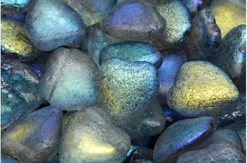 Heart Bead With Side Hole, Crystal Etched Ab Light Gray (00030-etch-28701-34311), Glass, Czech Republic