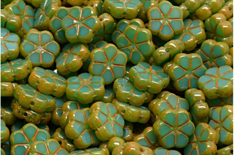 桌切花环花珠,蛋白石绿橙色斑点 (52020-33302),玻璃,捷克共和国