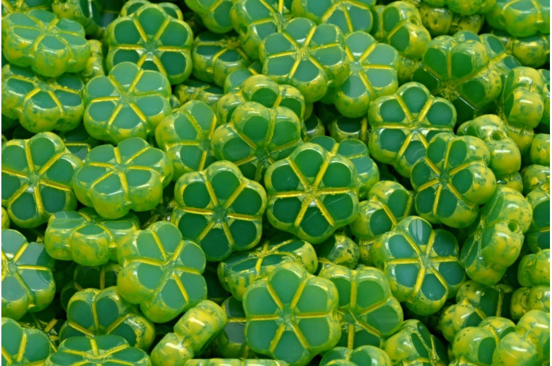 桌切花环花珠,蛋白石绿米黄色斑点 (52020-33303),玻璃,捷克共和国