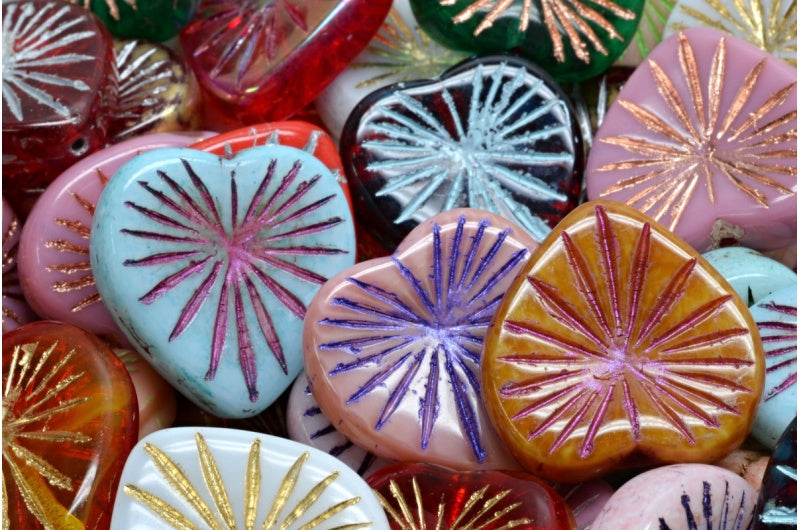 Kiwi Heart Beads, 1 Mixed Colors (00001-mix), Glass, Czech Republic