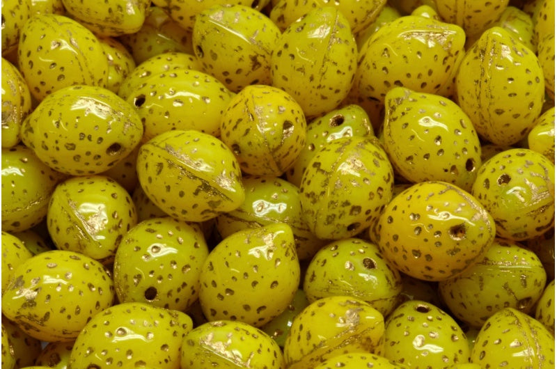 Lemon Beads, Opal Yellow Gold Lined (81210-54302), Glass, Czech Republic
