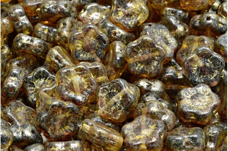 Sunset Flower Beads, R0239 Light Yellow (R0239-34302), Glass, Czech Republic