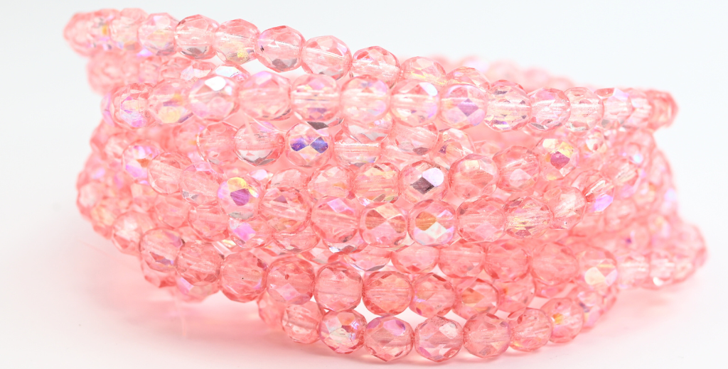 OUTLET 10 grams Faceted Round Fire Polished Beads, Crystal Light Pink Ab (00030-34304-28701), Glass, Czech Republic