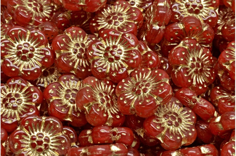 ボヘミアンフラワービーズ、R0932 ゴールドライン(R0932-54302)、ガラス、チェコ共和国