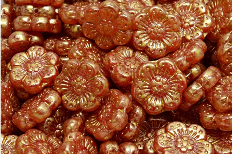 Boho Flower Beads, R0932 Gold Splash (R0932-86720), Glass, Czech Republic