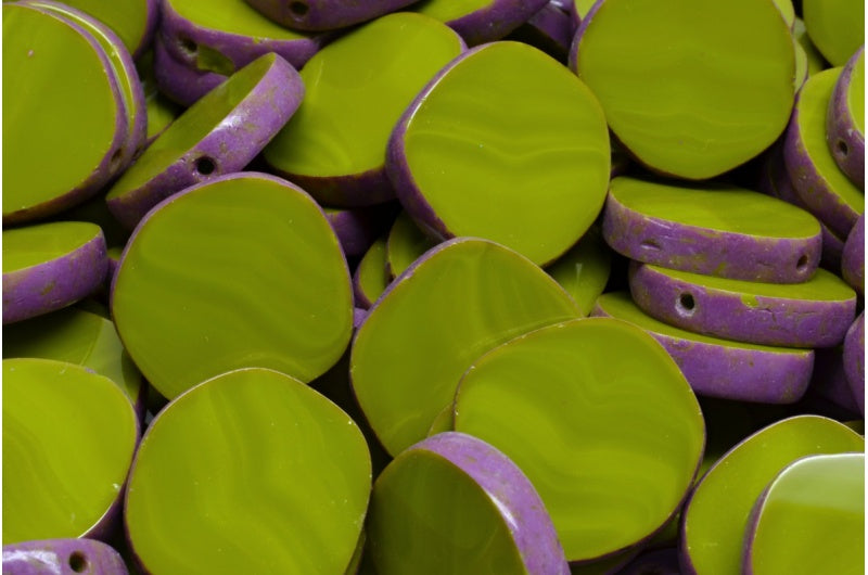 テーブルカット8エッジデザインビーズ、グリーンピンクスポット(53420-33306)、ガラス、チェコ共和国