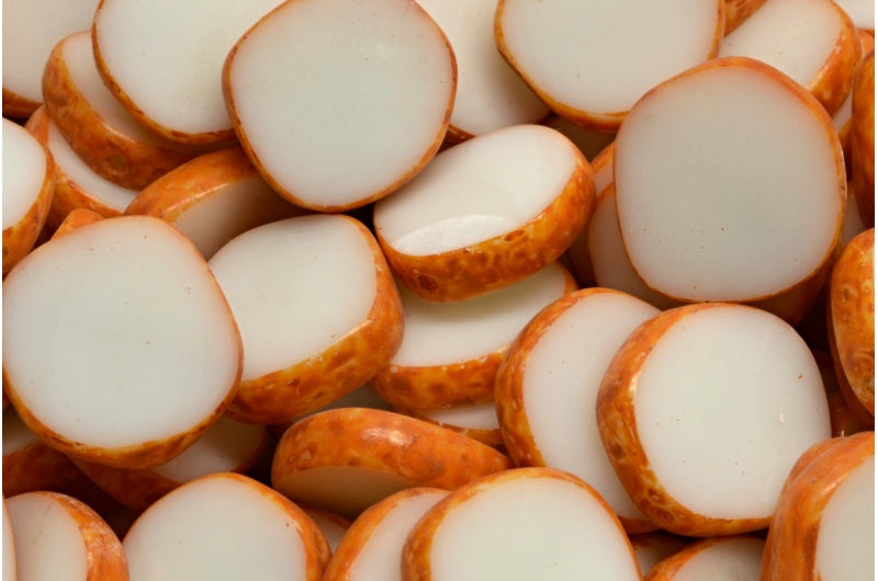 OUTLET 10 grams Table Cut 8 Edged Designed Beads, Gray Orange Spotted (83500-33302), Glass, Czech Republic