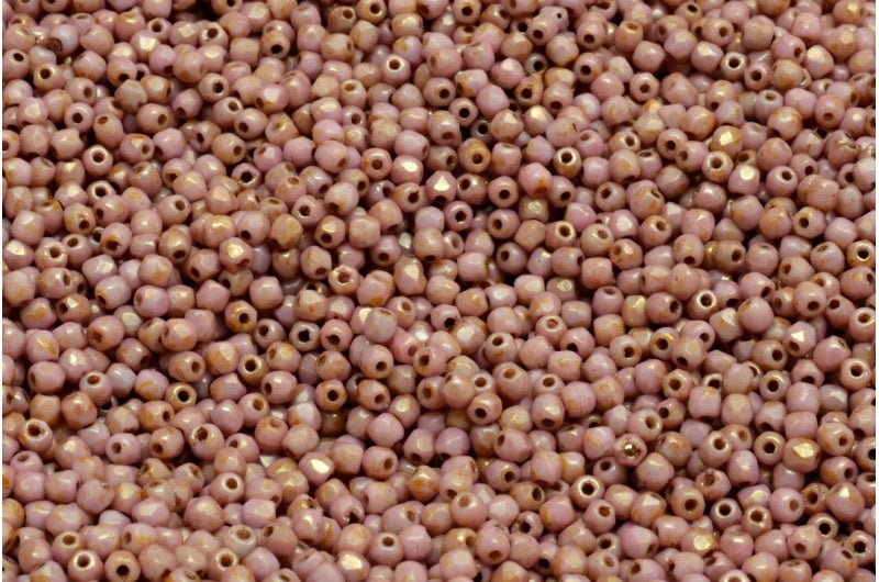 ファセット加工の丸型ファセットポリッシュビーズ、チョークホワイトステイン、ラスターレッド(03000-65491)、ガラス、チェコ共和国