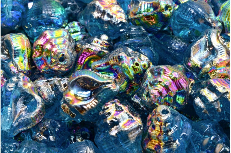 Murex Shell Beads, Transparent Aqua 28137 (60020-28137), Glass, Czech Republic