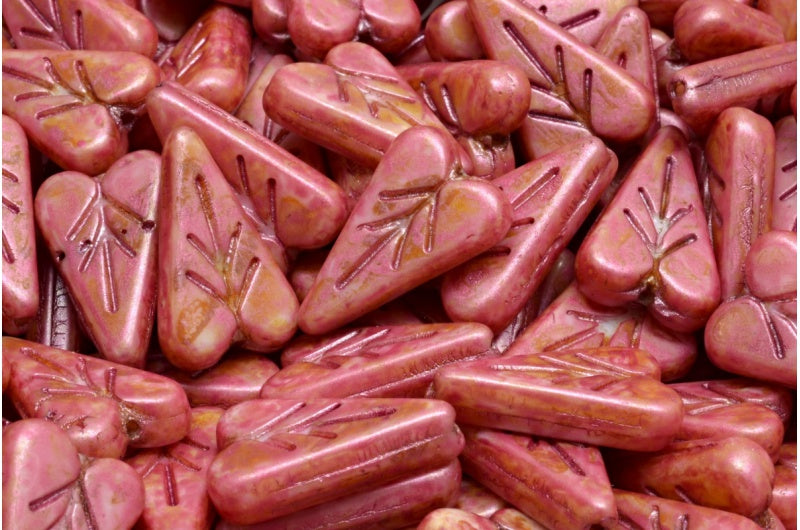 アウトレット 10グラム ハートリーフビーズ、16 x 11 mm、ホワイトローズラスタースポット(02010-65327)、ガラス、チェコ共和国