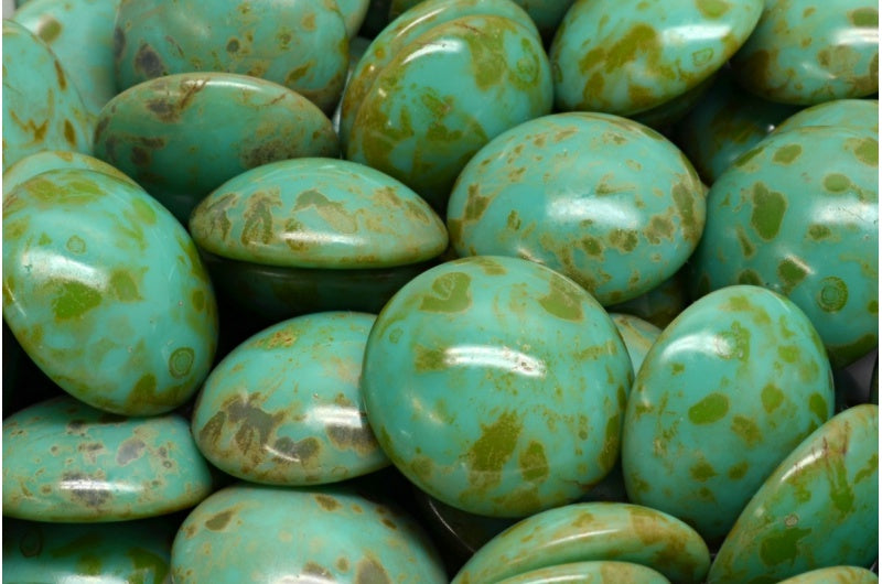 カボションビーズ、ターコイズトラバーチン(63130-86800)、ガラス、チェコ共和国