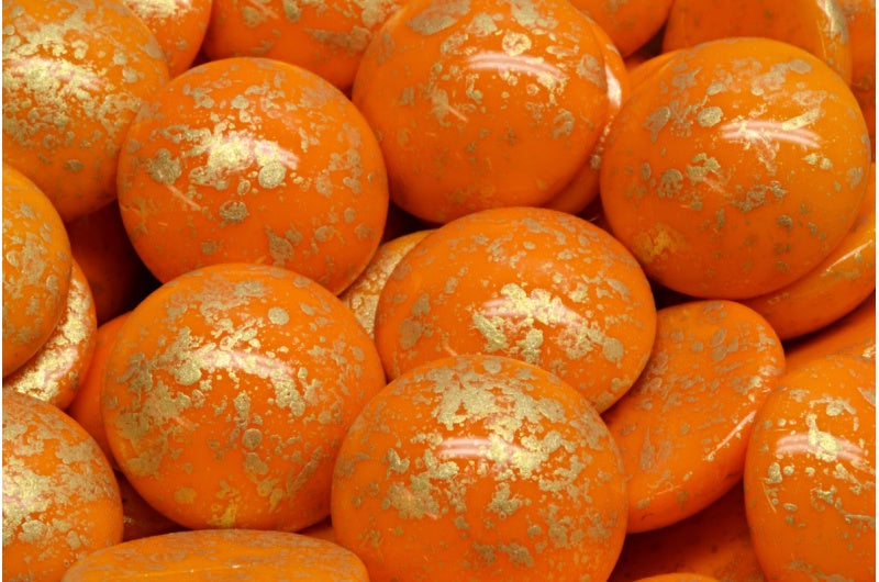 カボションビーズ、98412 ゴールドスプラッシュ (98412-94401)、ガラス、チェコ共和国